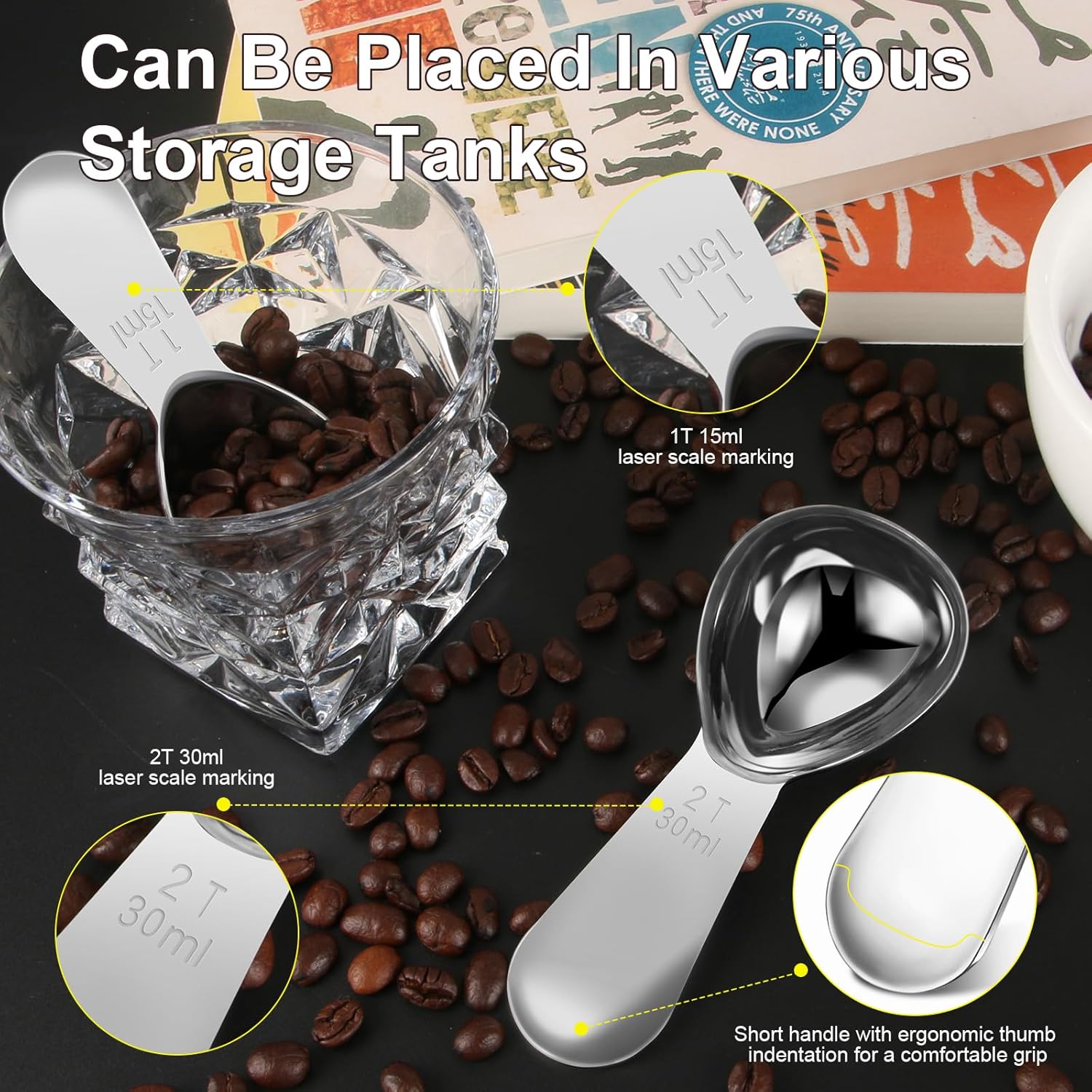 15ml & 30ml Stainless Steel Coffee Measuring Spoons Set - Heavy Duty Long Handle for Coffee Machines - Multifunctional Coffee Scoops Pack of 2 - Image 2