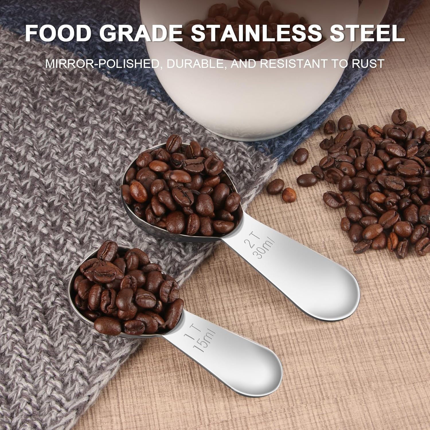 15ml & 30ml Stainless Steel Coffee Measuring Spoons Set - Heavy Duty Long Handle for Coffee Machines - Multifunctional Coffee Scoops Pack of 2 - Image 3