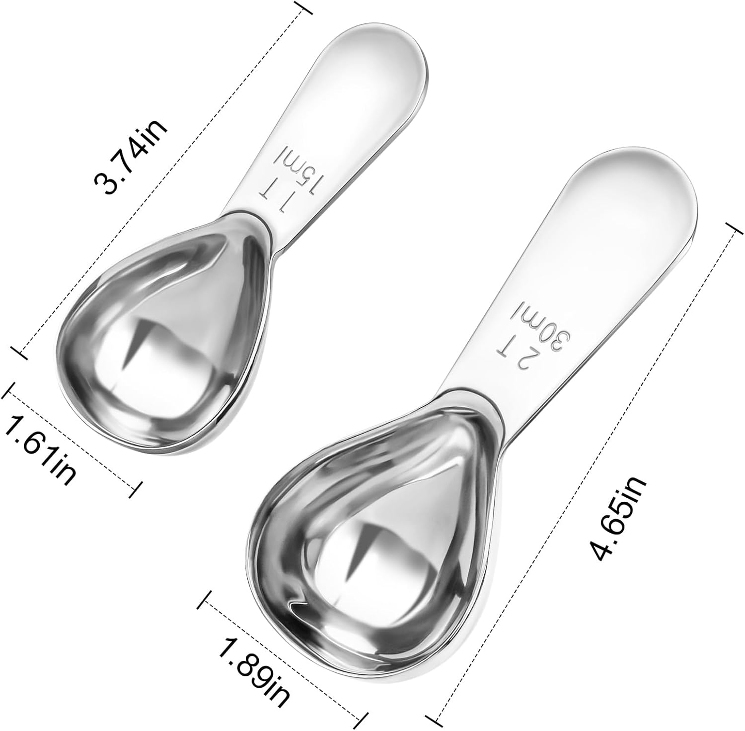 15ml & 30ml Stainless Steel Coffee Measuring Spoons Set - Heavy Duty Long Handle for Coffee Machines - Multifunctional Coffee Scoops Pack of 2 - Image 5