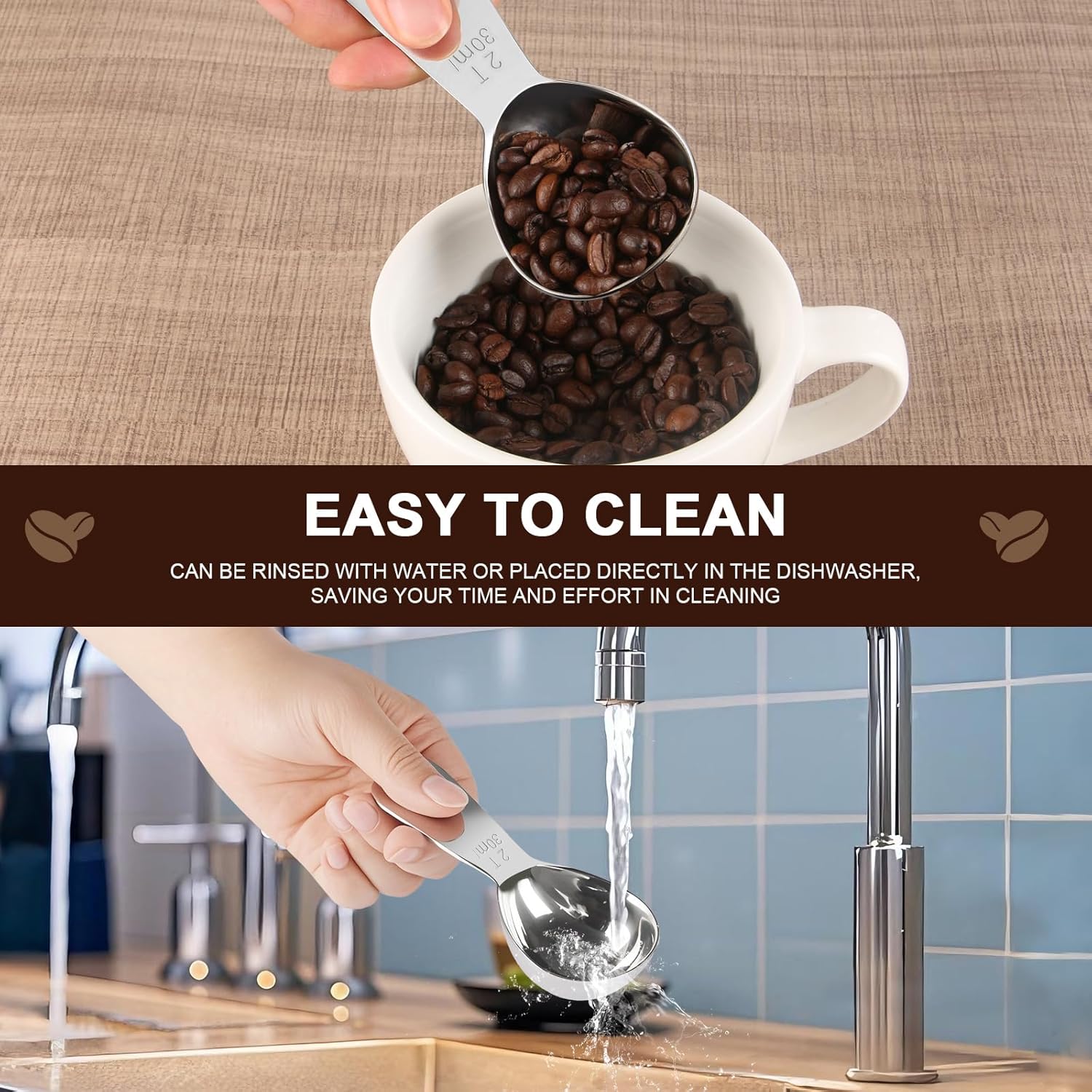 15ml & 30ml Stainless Steel Coffee Measuring Spoons Set - Heavy Duty Long Handle for Coffee Machines - Multifunctional Coffee Scoops Pack of 2 - Image 7