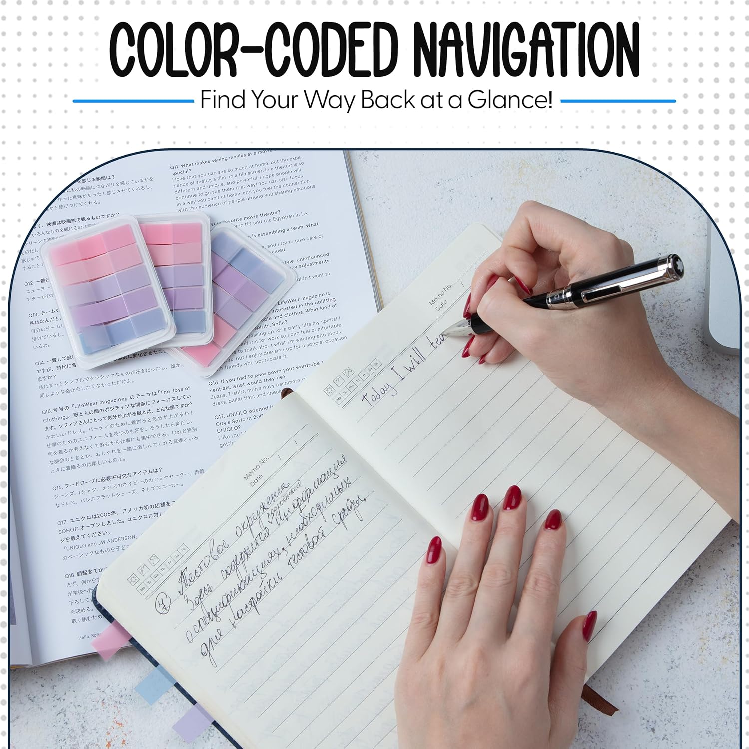 300 Transparent Writable Page Markers in Dispenser 5 Colours for Books and Studying 3 Pack - Image 3