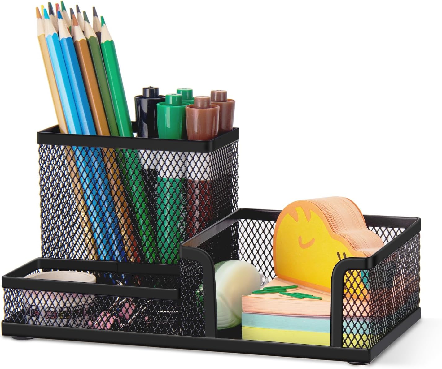 Black 3 Compartment Metal Mesh Pen Holder Desk Organizer for Office and Home Work - 1 Piece - Image 1