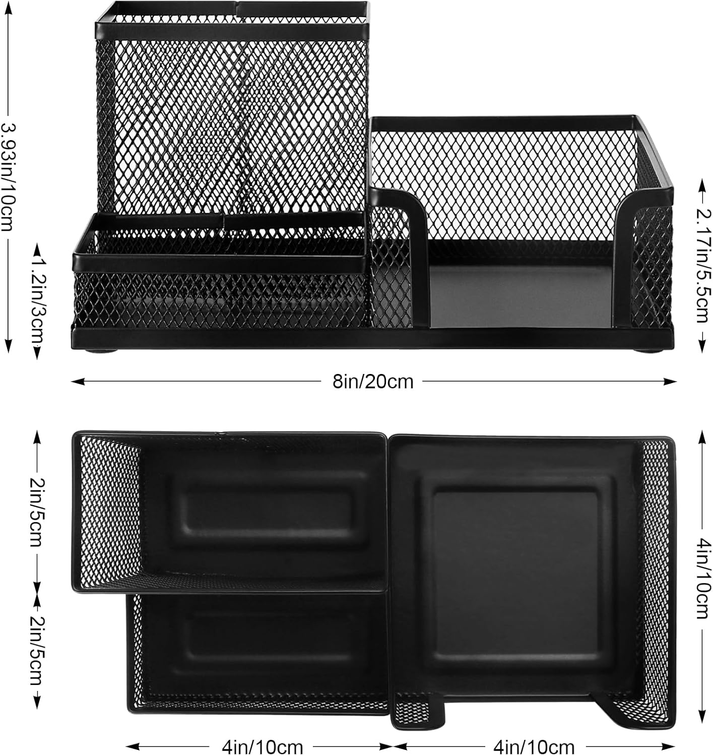 Black 3 Compartment Metal Mesh Pen Holder Desk Organizer for Office and Home Work - 1 Piece - Image 2