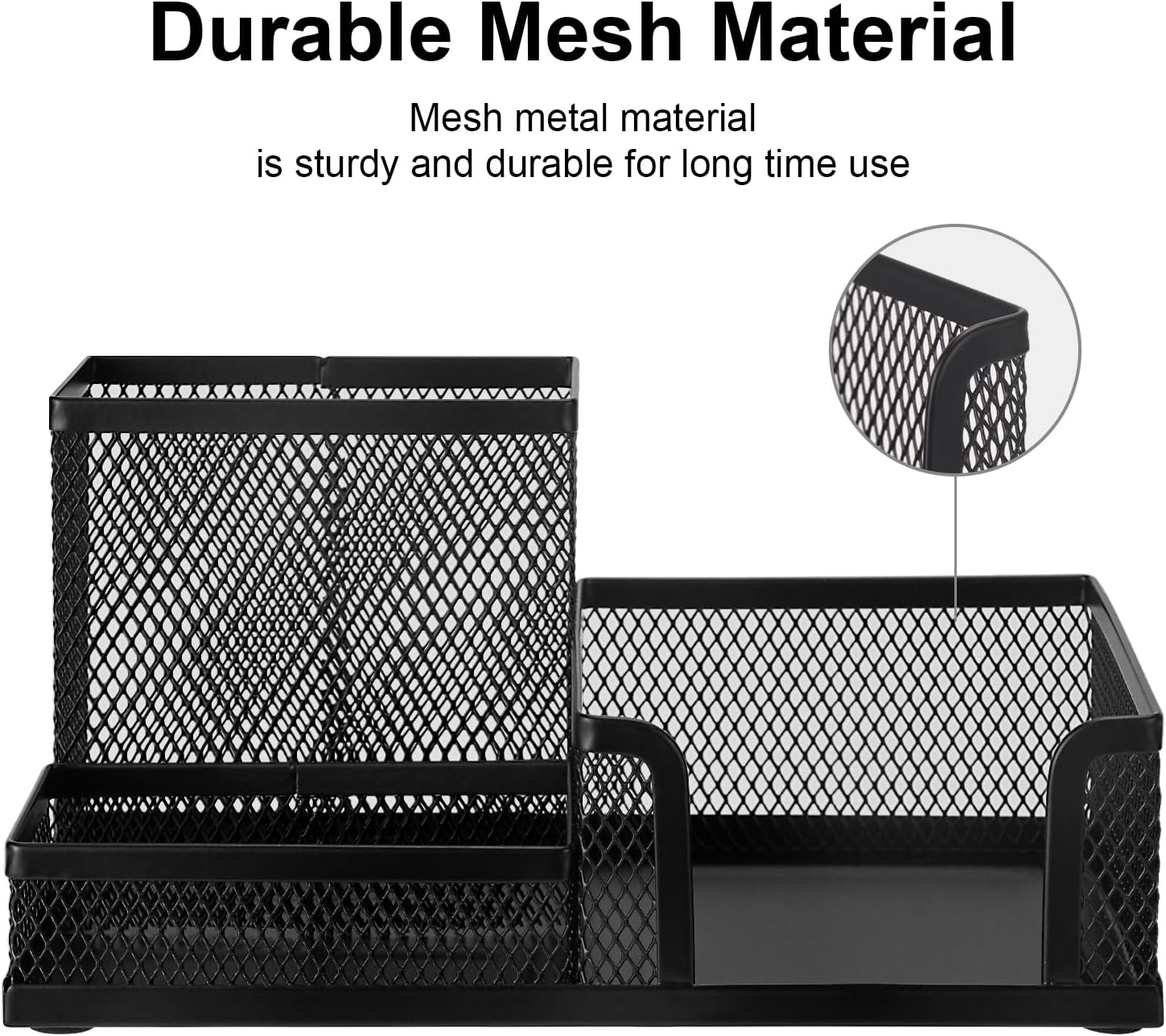 Black 3 Compartment Metal Mesh Pen Holder Desk Organizer for Office and Home Work - 1 Piece - Image 4