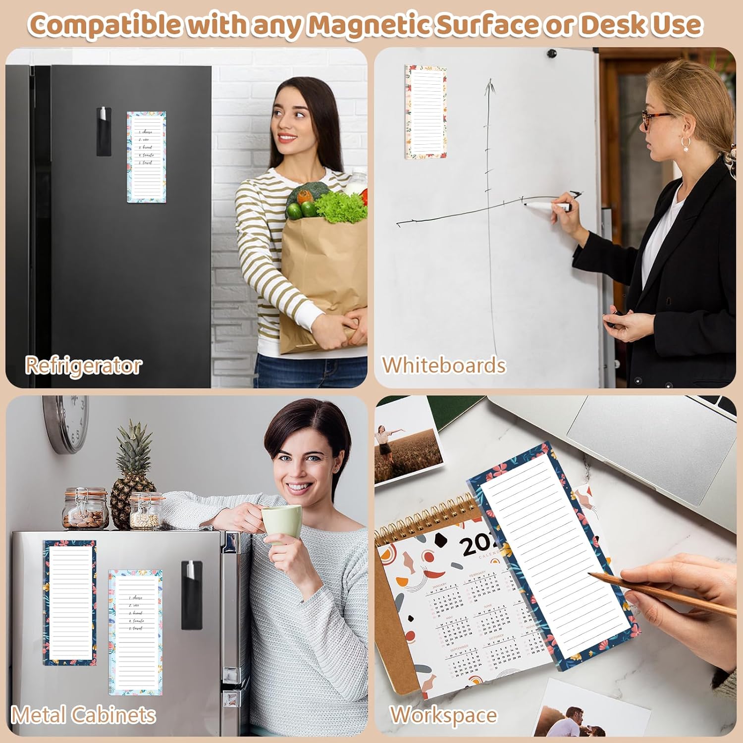 Magnetic Notepads with Pen Holder - 200 Sheets - 4 Pack for Refrigerator - Ideal for Grocery Lists & To-Do Lists - Image 6