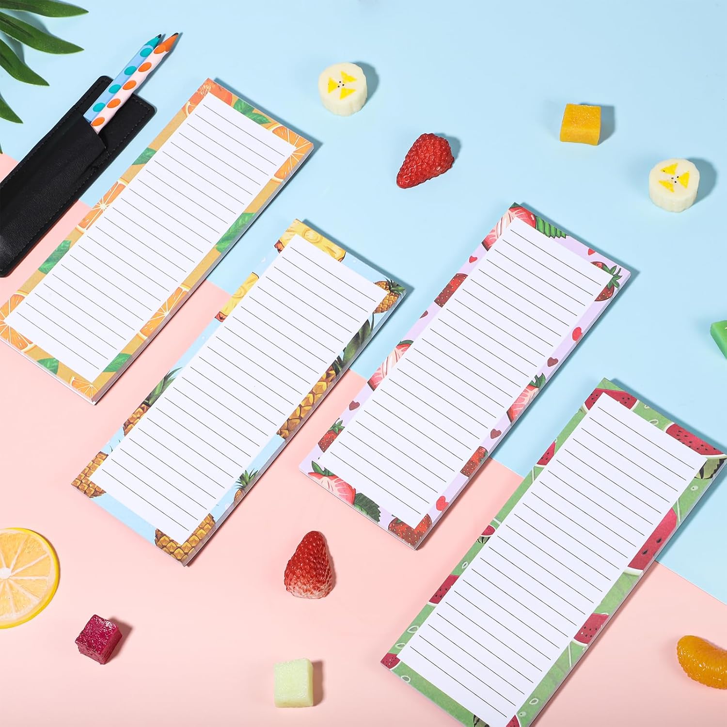 Magnetic Fruit Design Notepads 4 Pack 200 Sheets with Pen Holder for Refrigerator Grocery List - Image 4