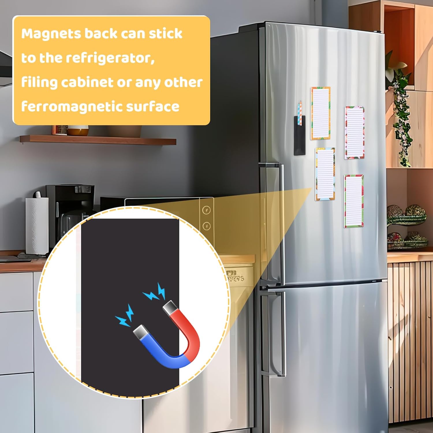 Magnetic Fruit Design Notepads 4 Pack 200 Sheets with Pen Holder for Refrigerator Grocery List - Image 5