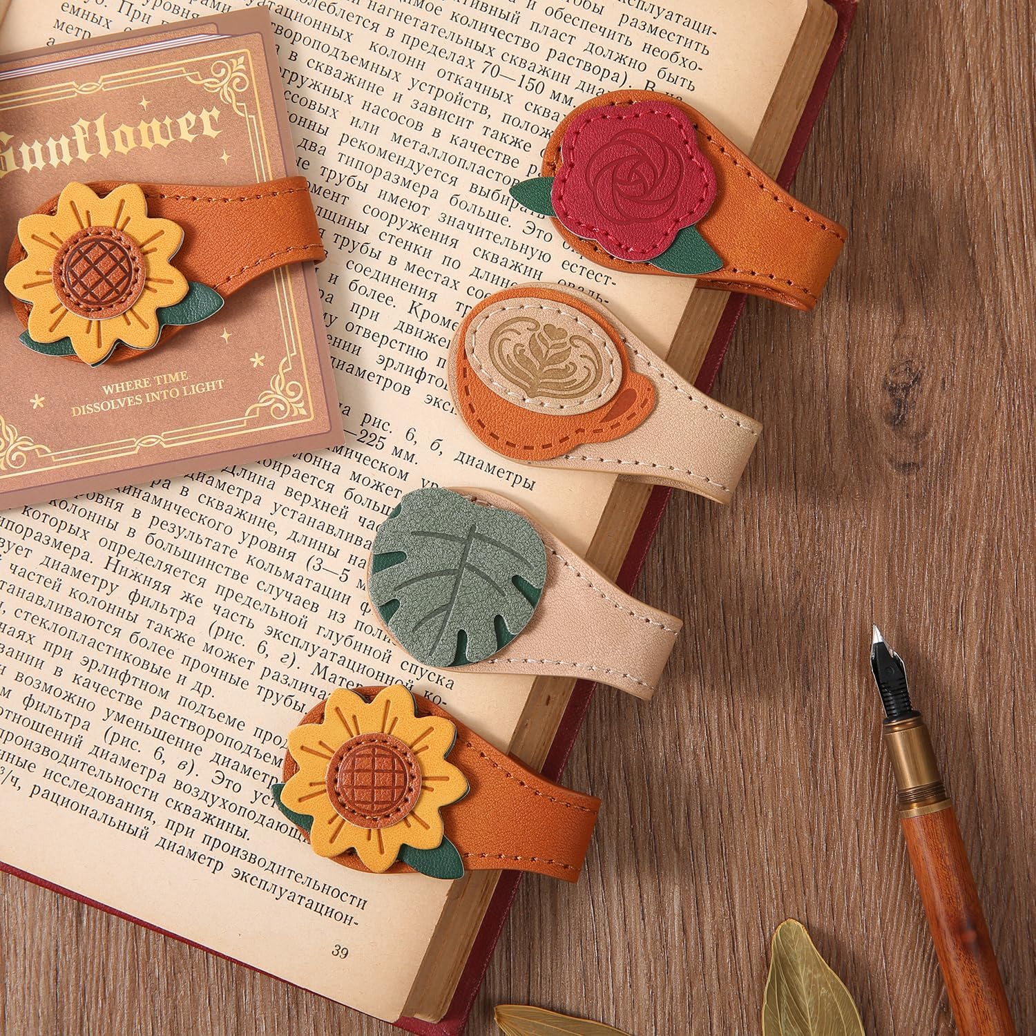 Set of 4 Magnetic Bookmarks - Leather & Vintage Design - Perfect Gift for Book Lovers & Readers - Image 1