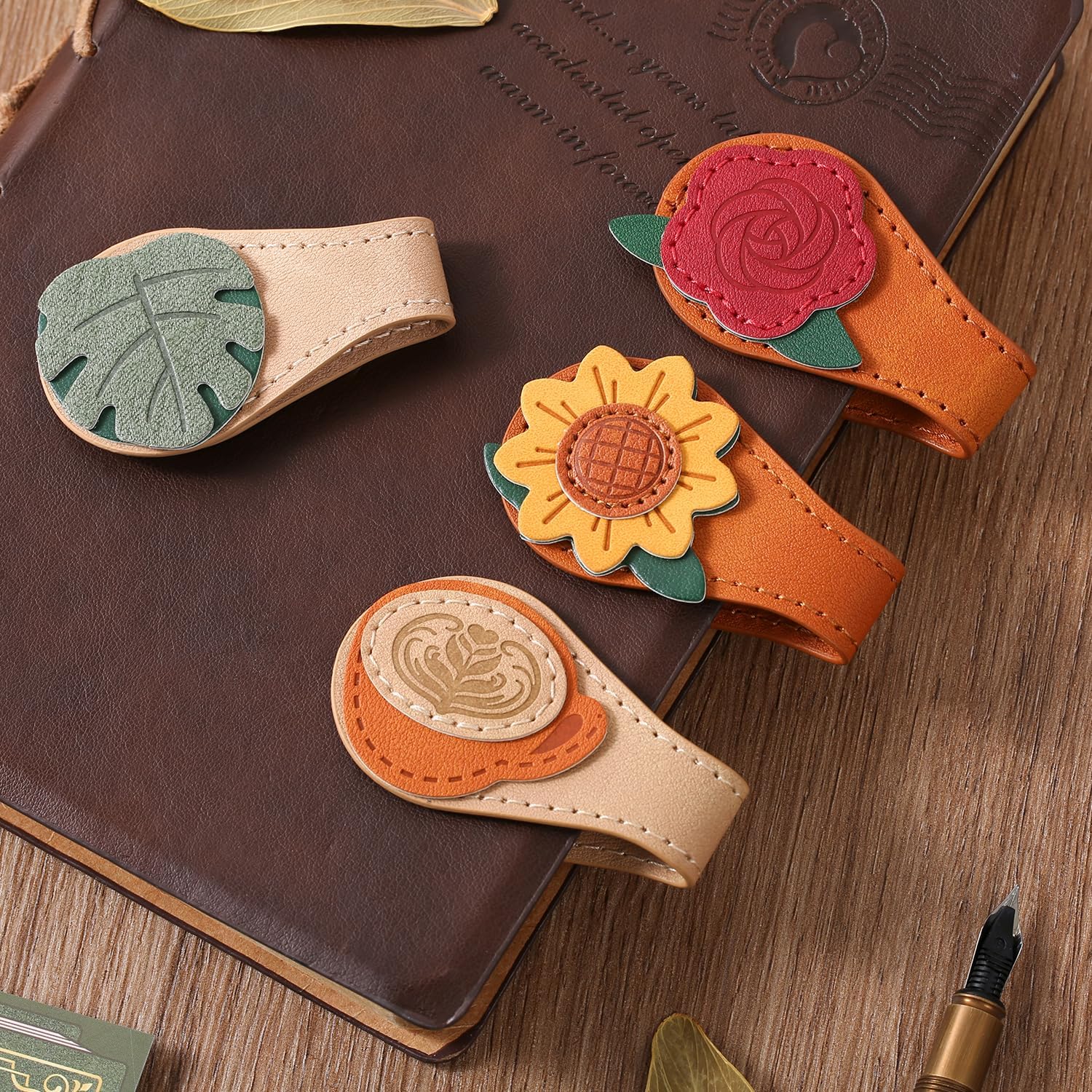 Set of 4 Magnetic Bookmarks - Leather & Vintage Design - Perfect Gift for Book Lovers & Readers - Image 2