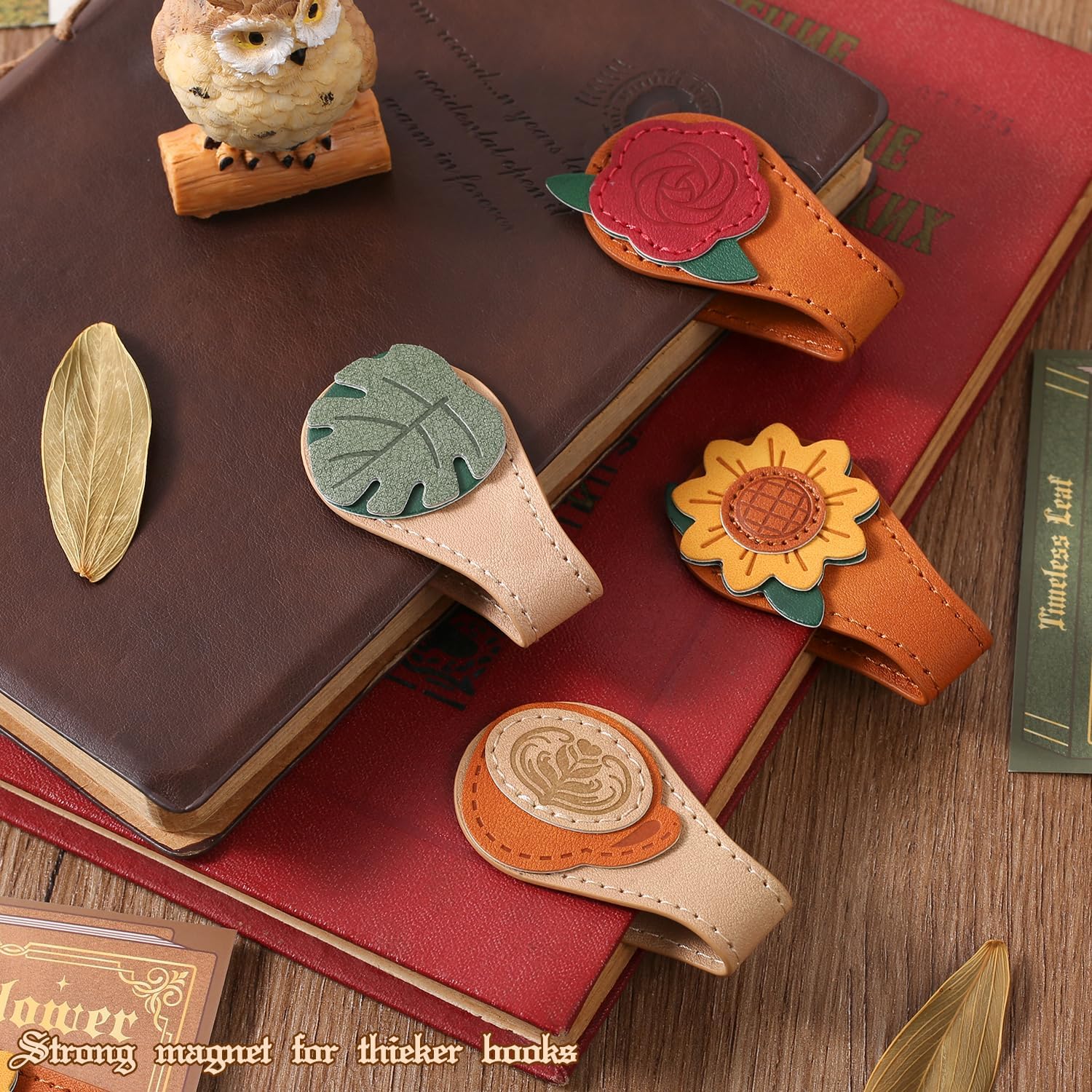 Set of 4 Magnetic Bookmarks - Leather & Vintage Design - Perfect Gift for Book Lovers & Readers - Image 4