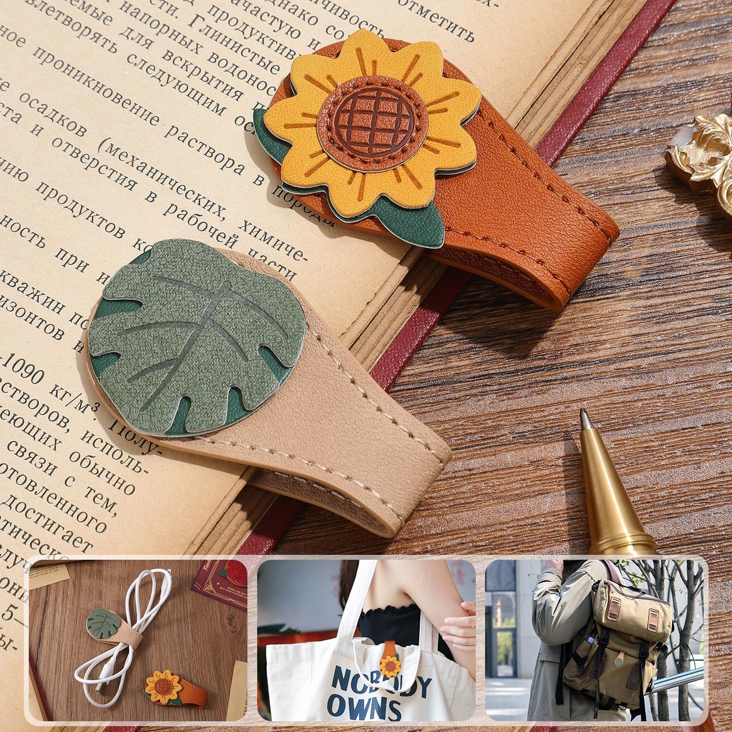 Set of 4 Magnetic Bookmarks - Leather & Vintage Design - Perfect Gift for Book Lovers & Readers - Image 5