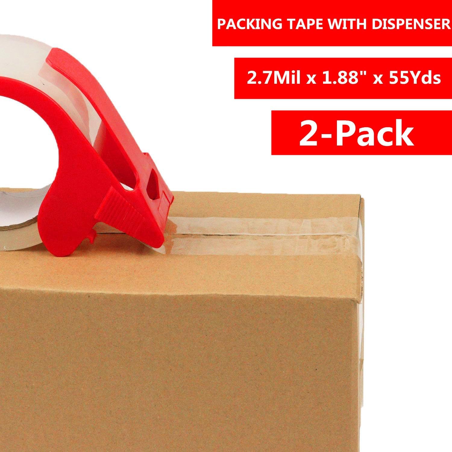 2 Pack Packaging Tape with Dispenser Strong Transparent Adhesive Tape for Boxes Moving Parcels - Image 2