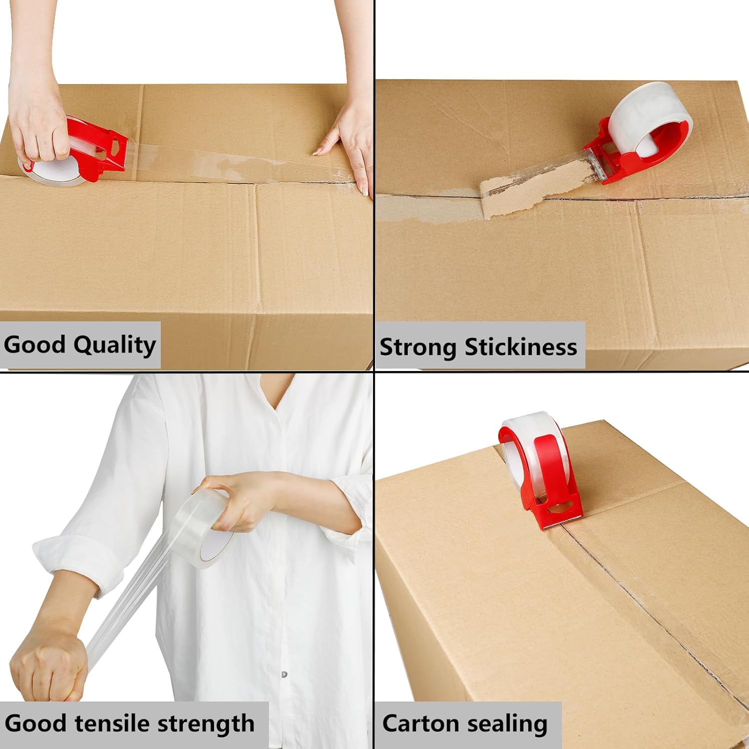 2 Pack Packaging Tape with Dispenser Strong Transparent Adhesive Tape for Boxes Moving Parcels - Image 3