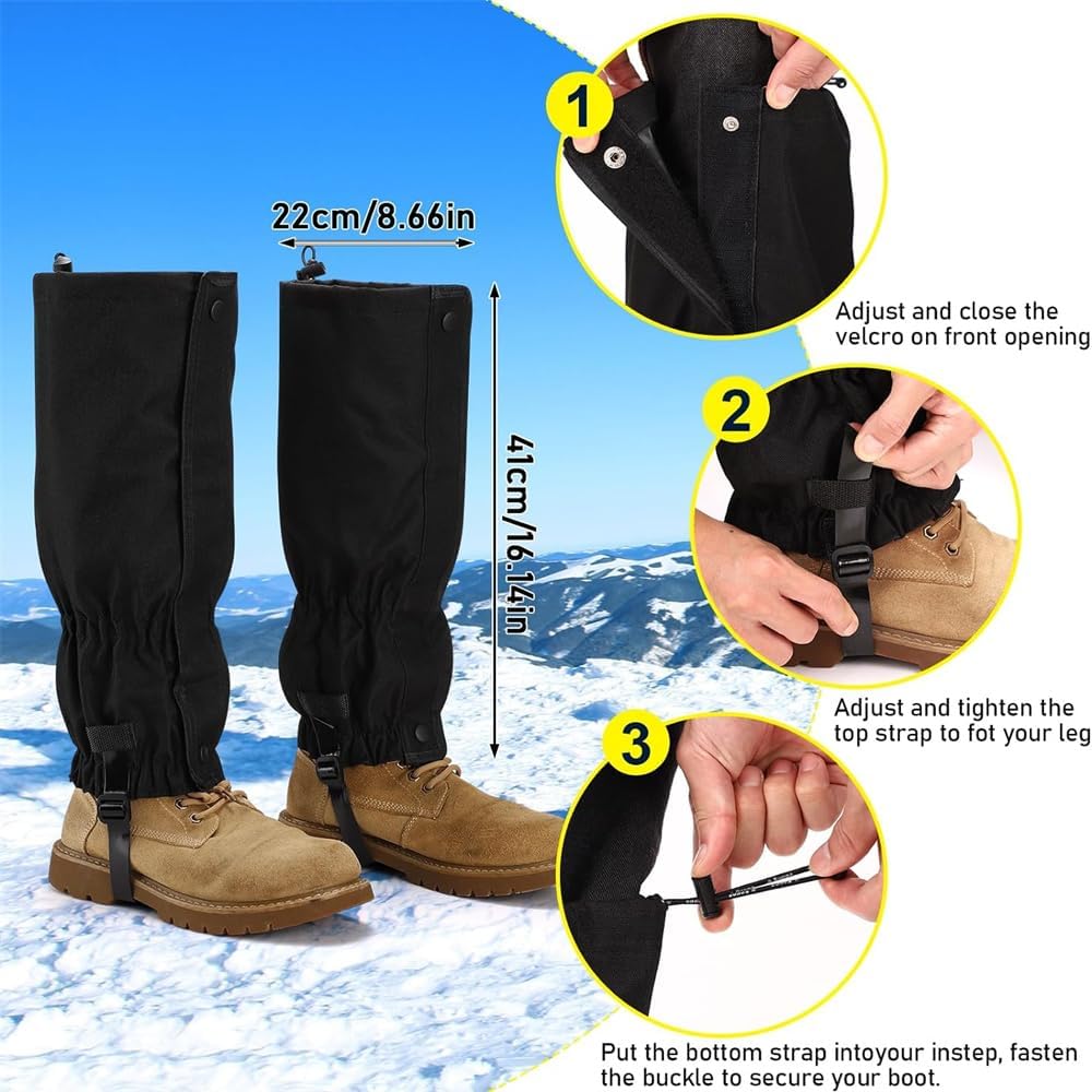 Waterproof Gaiters for Outdoor & Hiking - Protect Legs from Snow, Mud & Branches - 600D Ripstop Fabric - Adjustable - 1 Pair - Image 3