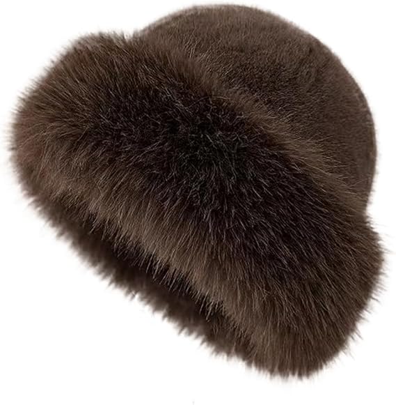 Fluffy Faux Fur Winter Hat - Soft Plush Warm Cold Weather Accessory - Brown - Image 1