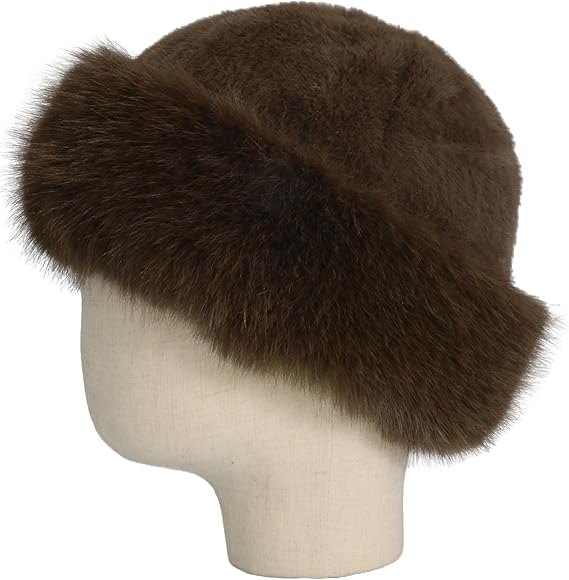 Fluffy Faux Fur Winter Hat - Soft Plush Warm Cold Weather Accessory - Brown - Image 4