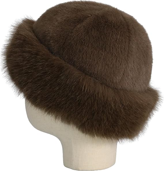 Fluffy Faux Fur Winter Hat - Soft Plush Warm Cold Weather Accessory - Brown - Image 5