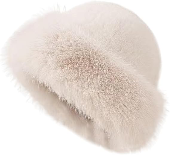 Beige Fluffy Faux Fur Hat Soft Plush Warm Winter Accessory - Image 1