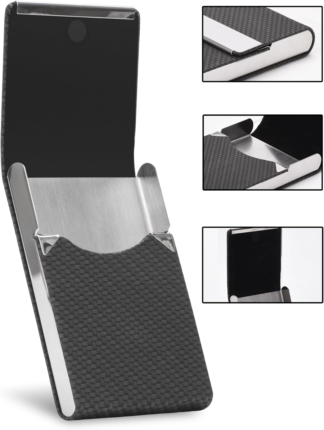 Men's PU Leather and Stainless Steel Magnetic Closure Credit Card Holder Luxury Business Card Case Black - Image 2