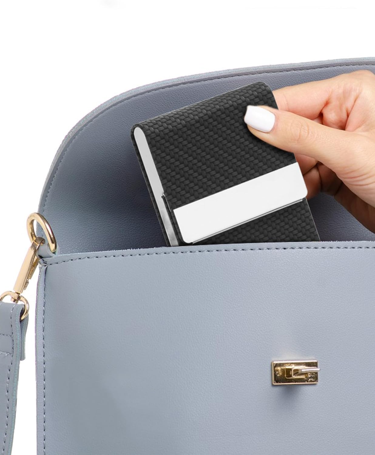 Men's PU Leather and Stainless Steel Magnetic Closure Credit Card Holder Luxury Business Card Case Black - Image 5