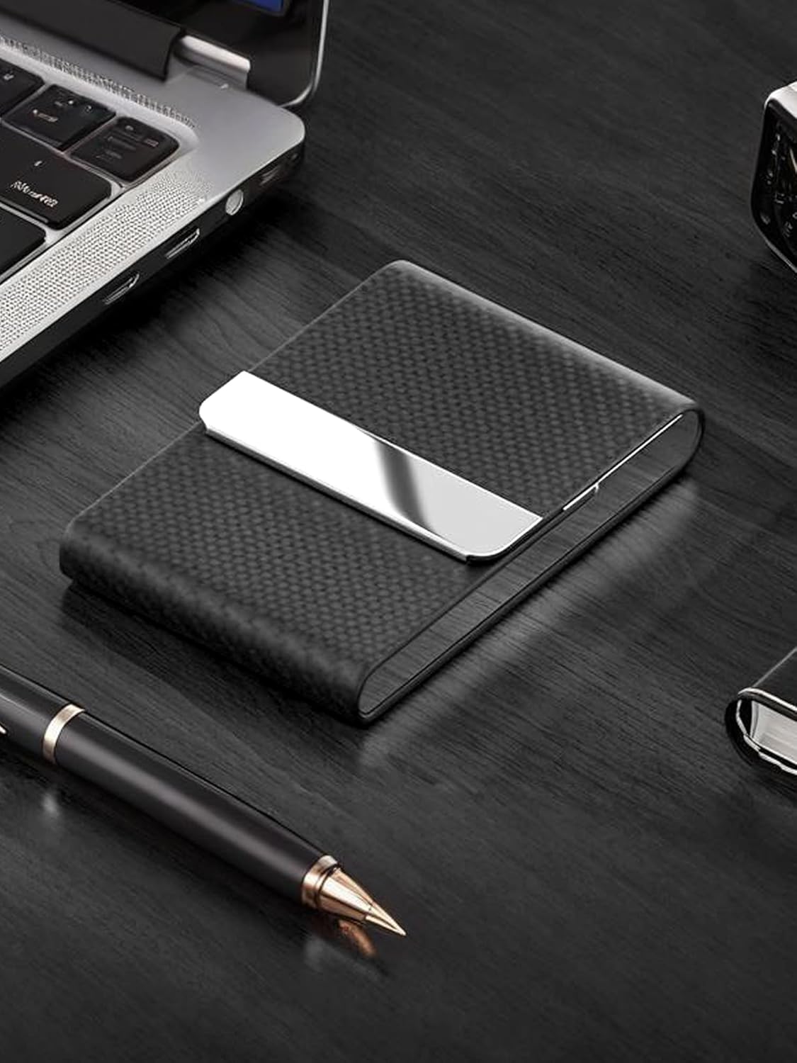 Men's PU Leather and Stainless Steel Magnetic Closure Credit Card Holder Luxury Business Card Case Black - Image 7
