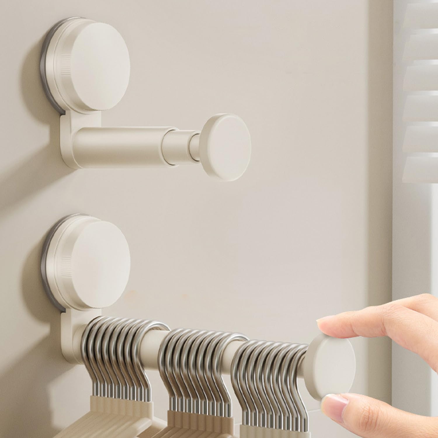 2 Pack Telescopic Rod Suction Cup Hanger Holder Wall Mounted Clothes Organizer - Image 1