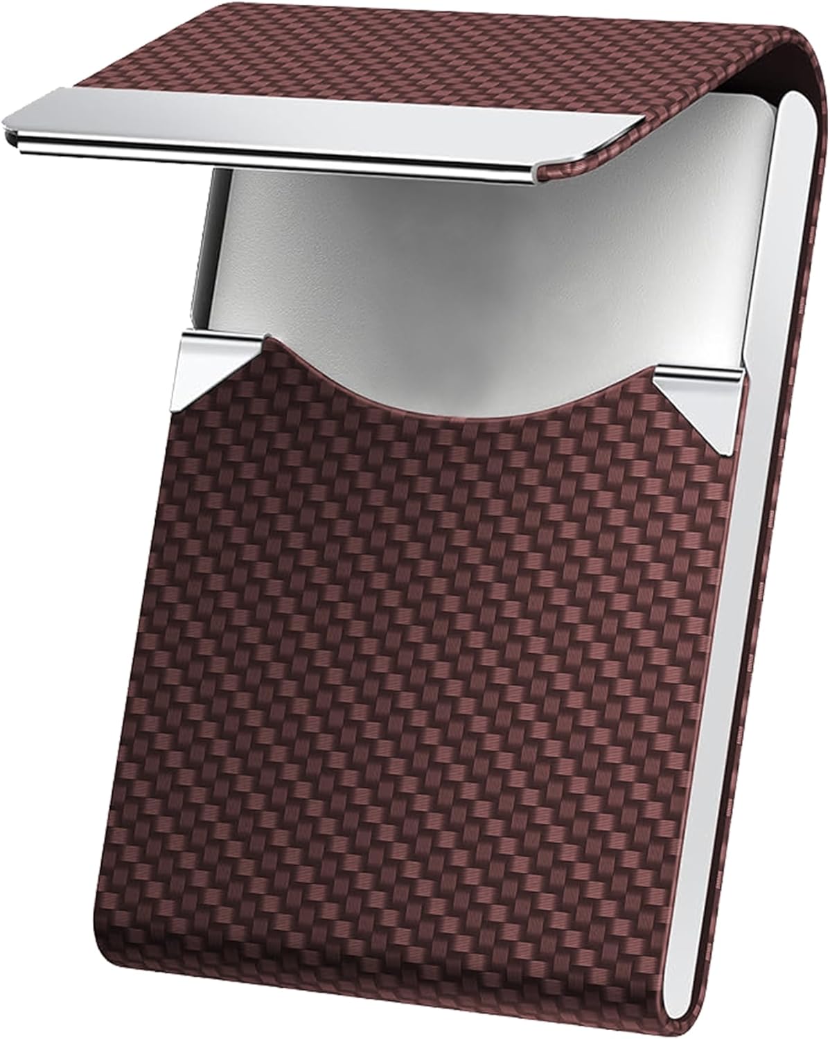Men's Premium Leather & Stainless Steel Business Card Holder with Magnetic Closure - Brown - Image 1