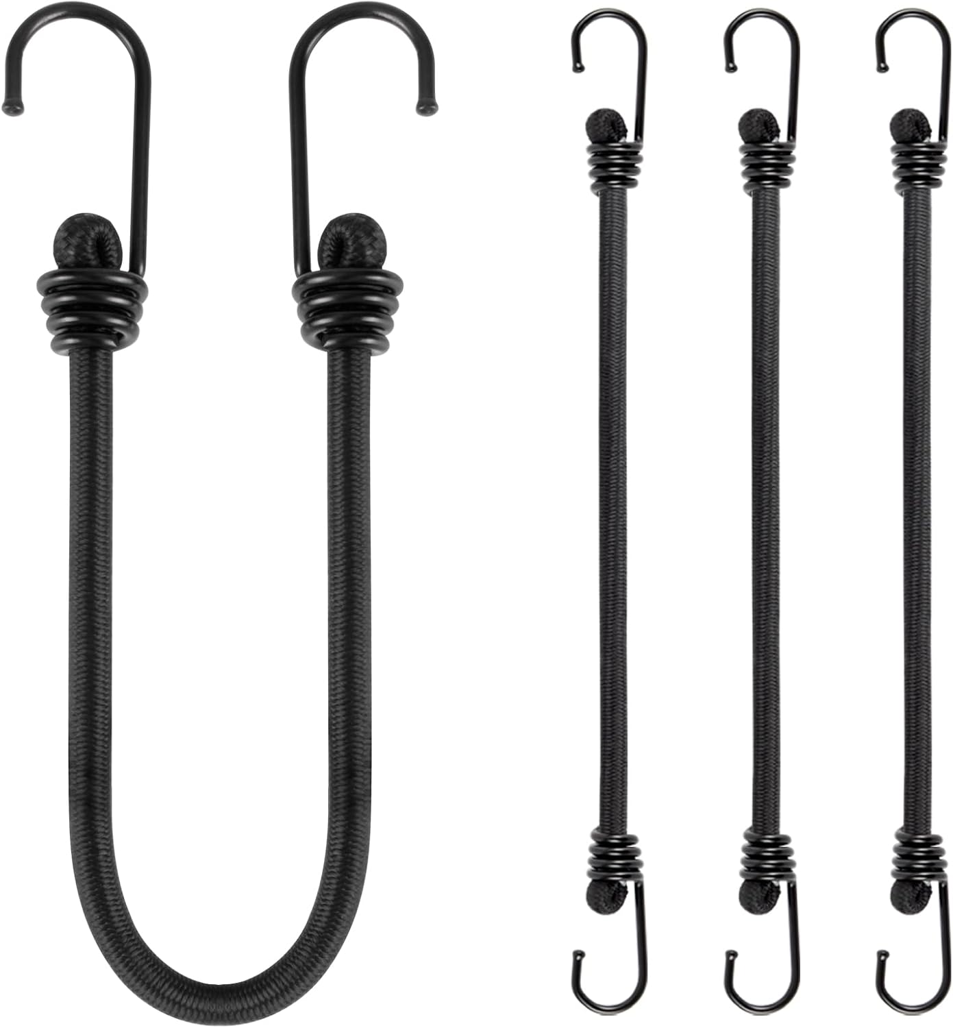 4 Pack Heavy Duty Elastic Luggage Straps with Hooks 30cm 12inch for Camping Hiking Car Bike Motorcycle - Image 1