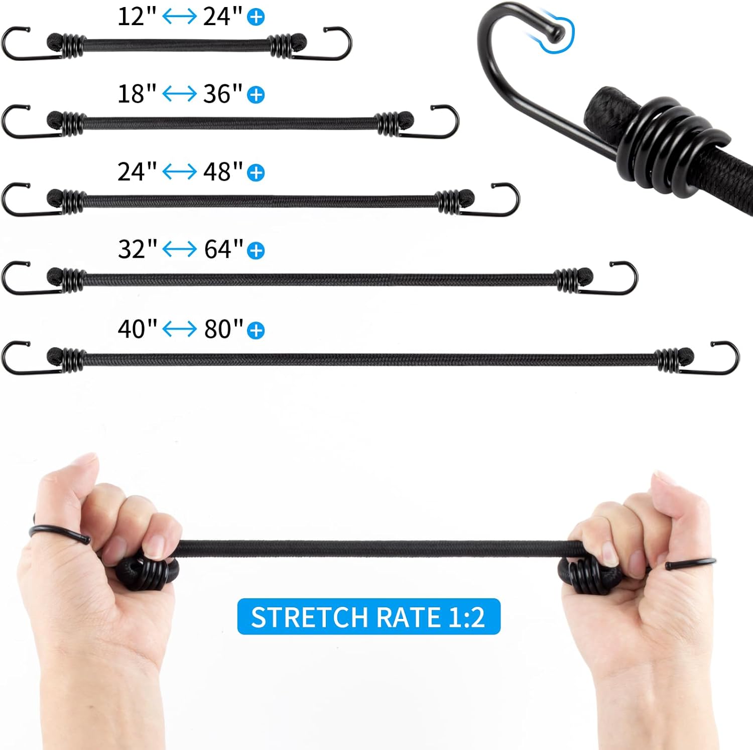 4 Pack Heavy Duty Elastic Luggage Straps with Hooks 30cm 12inch for Camping Hiking Car Bike Motorcycle - Image 6