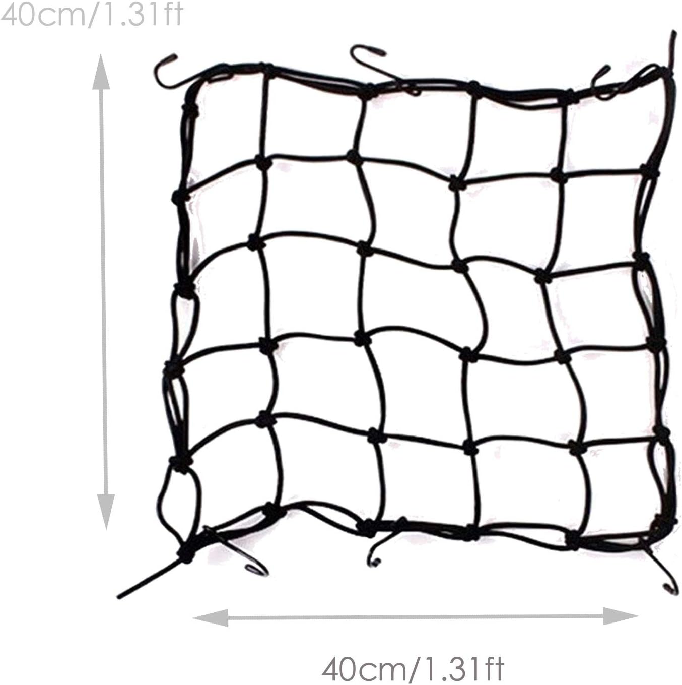2 Pack 40x40cm Elastic Motorcycle Cargo Net with 6 Anti-Scratch Hooks for Scooter Helmet Storage - Black - Image 2