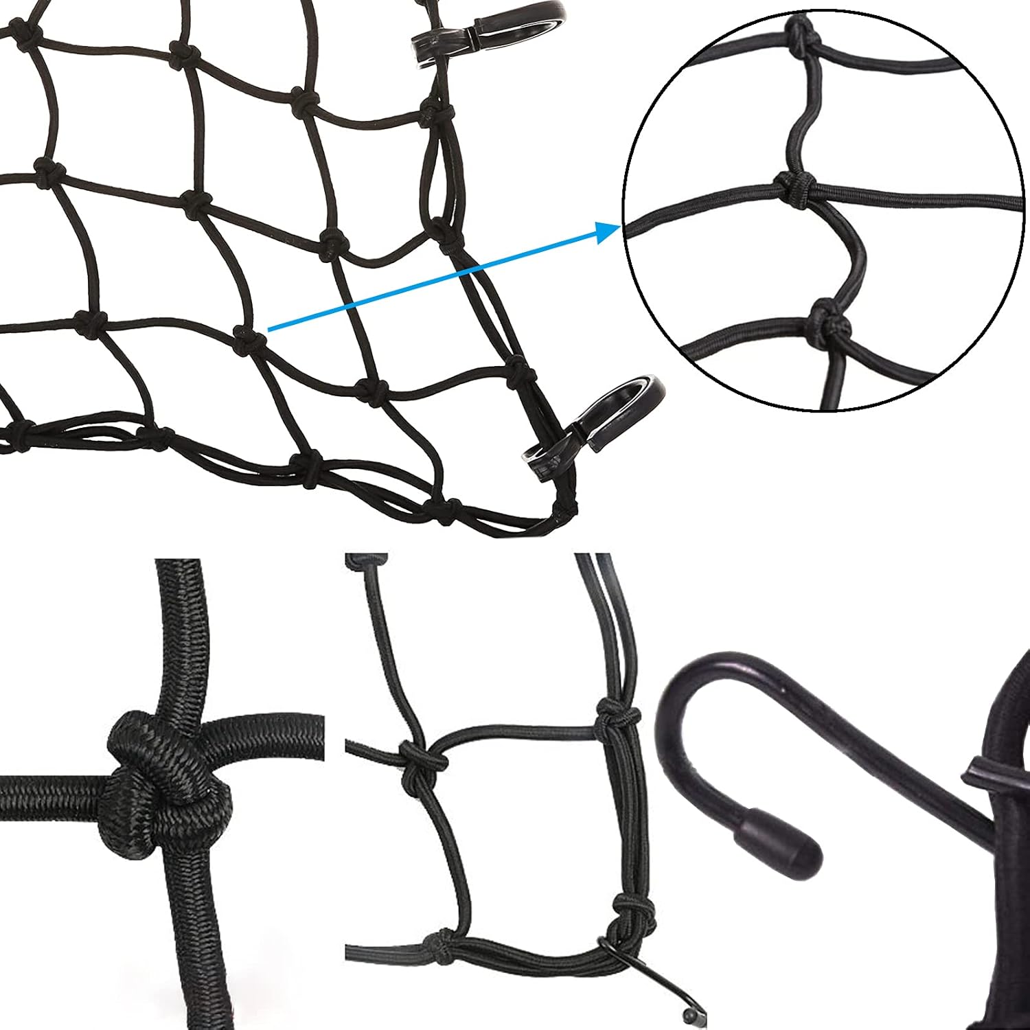 2 Pack 40x40cm Elastic Motorcycle Cargo Net with 6 Anti-Scratch Hooks for Scooter Helmet Storage - Black - Image 6