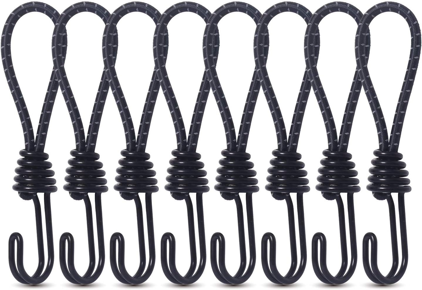 8 Pack DIY Anti-Scratch Hooks with Reflective Cord for 8mm Elastic & Bungee Cord - Ideal for Camping Trailer Bicycle - Image 1