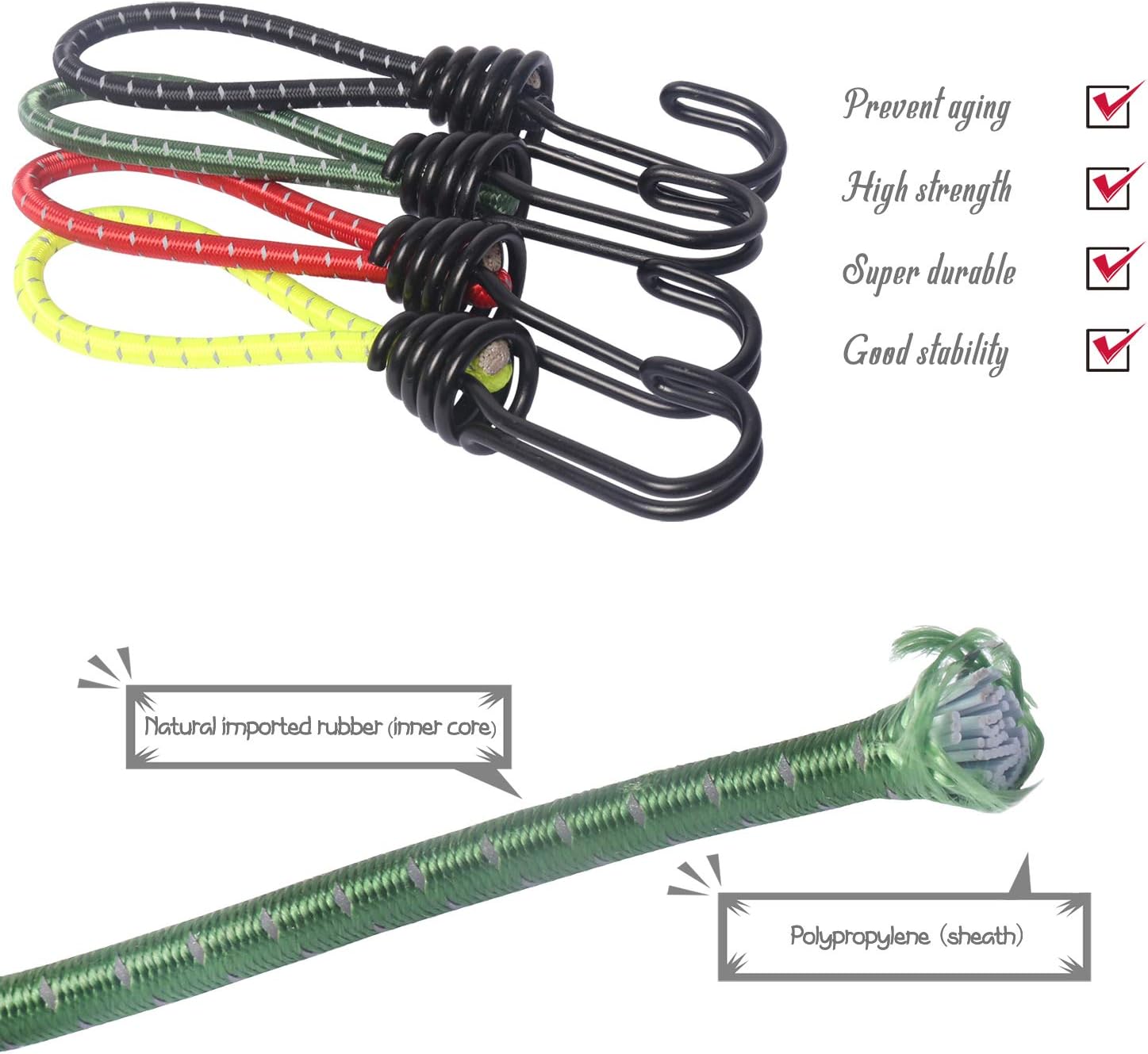 8 Pack DIY Anti-Scratch Hooks with Reflective Cord for 8mm Elastic & Bungee Cord - Ideal for Camping Trailer Bicycle - Image 2