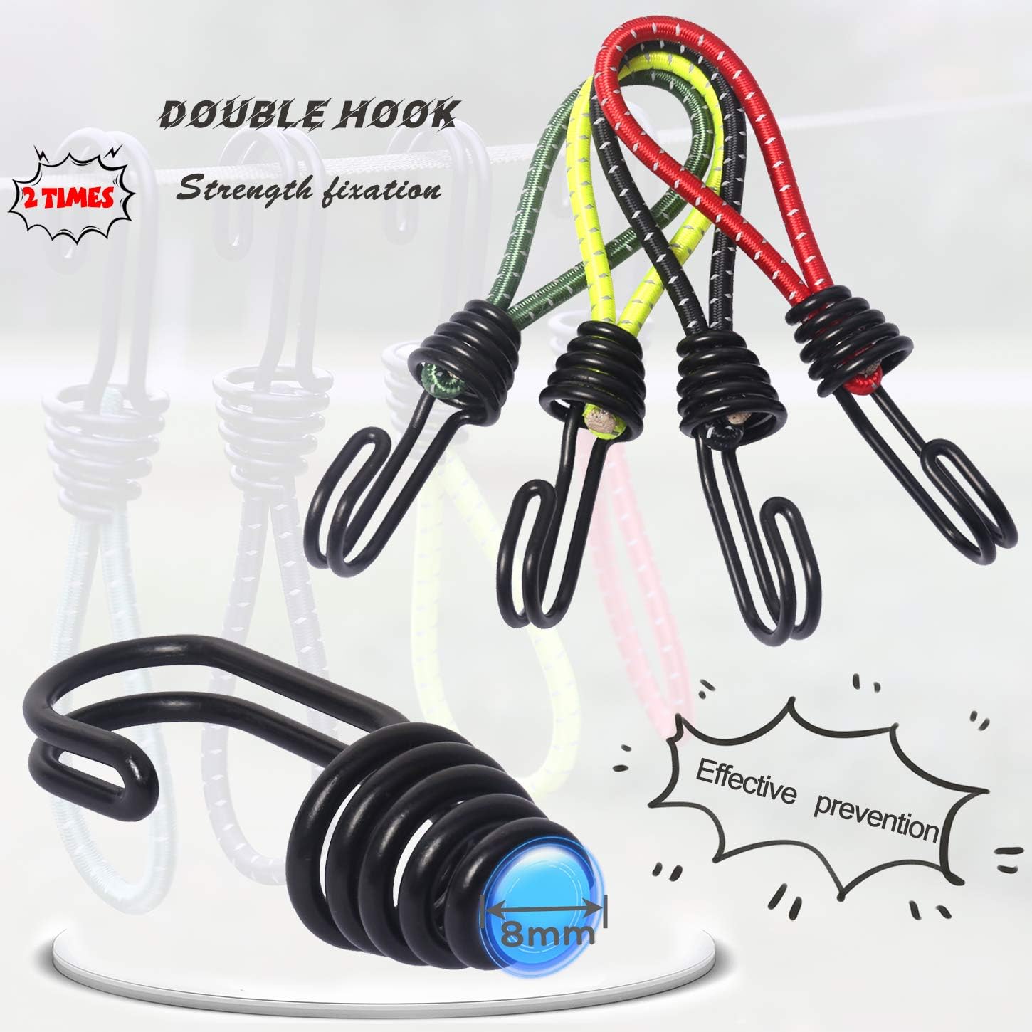8 Pack DIY Anti-Scratch Hooks with Reflective Cord for 8mm Elastic & Bungee Cord - Ideal for Camping Trailer Bicycle - Image 3