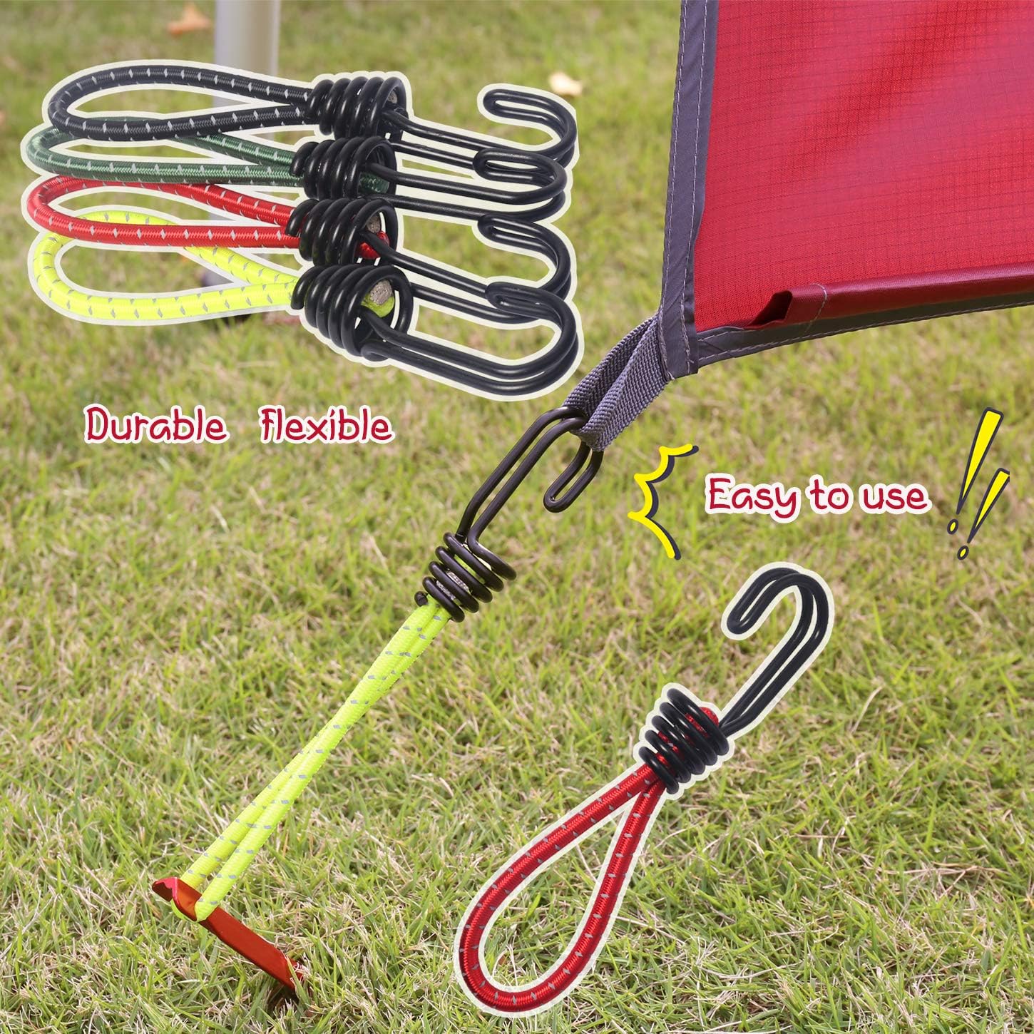 8 Pack DIY Anti-Scratch Hooks with Reflective Cord for 8mm Elastic & Bungee Cord - Ideal for Camping Trailer Bicycle - Image 6