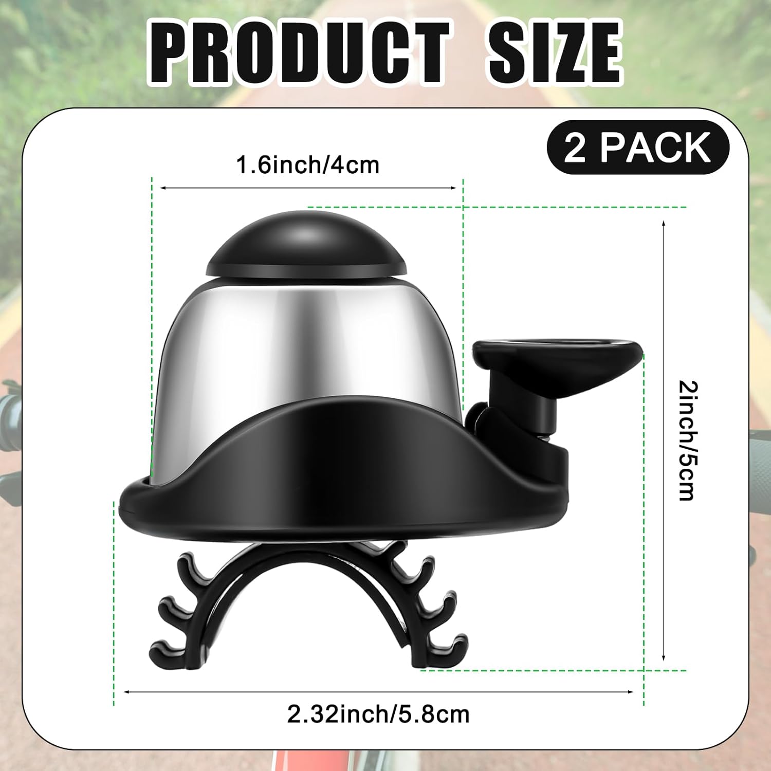 2 Pack Bicycle Bell - Compact & Loud - Mini Bike Bell for Road Bike Mountain Bike E-Bike - Silver - Image 2