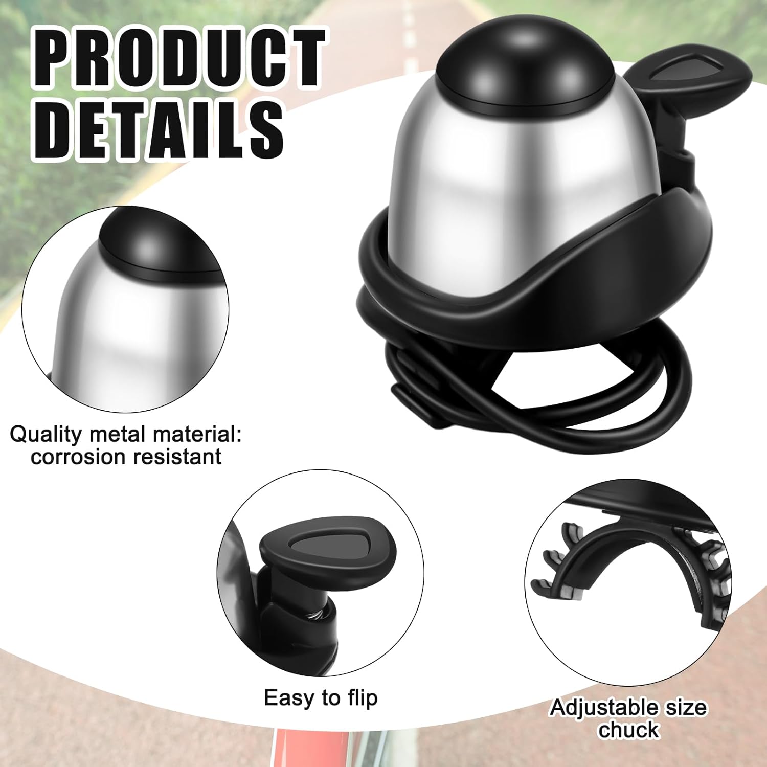 2 Pack Bicycle Bell - Compact & Loud - Mini Bike Bell for Road Bike Mountain Bike E-Bike - Silver - Image 3