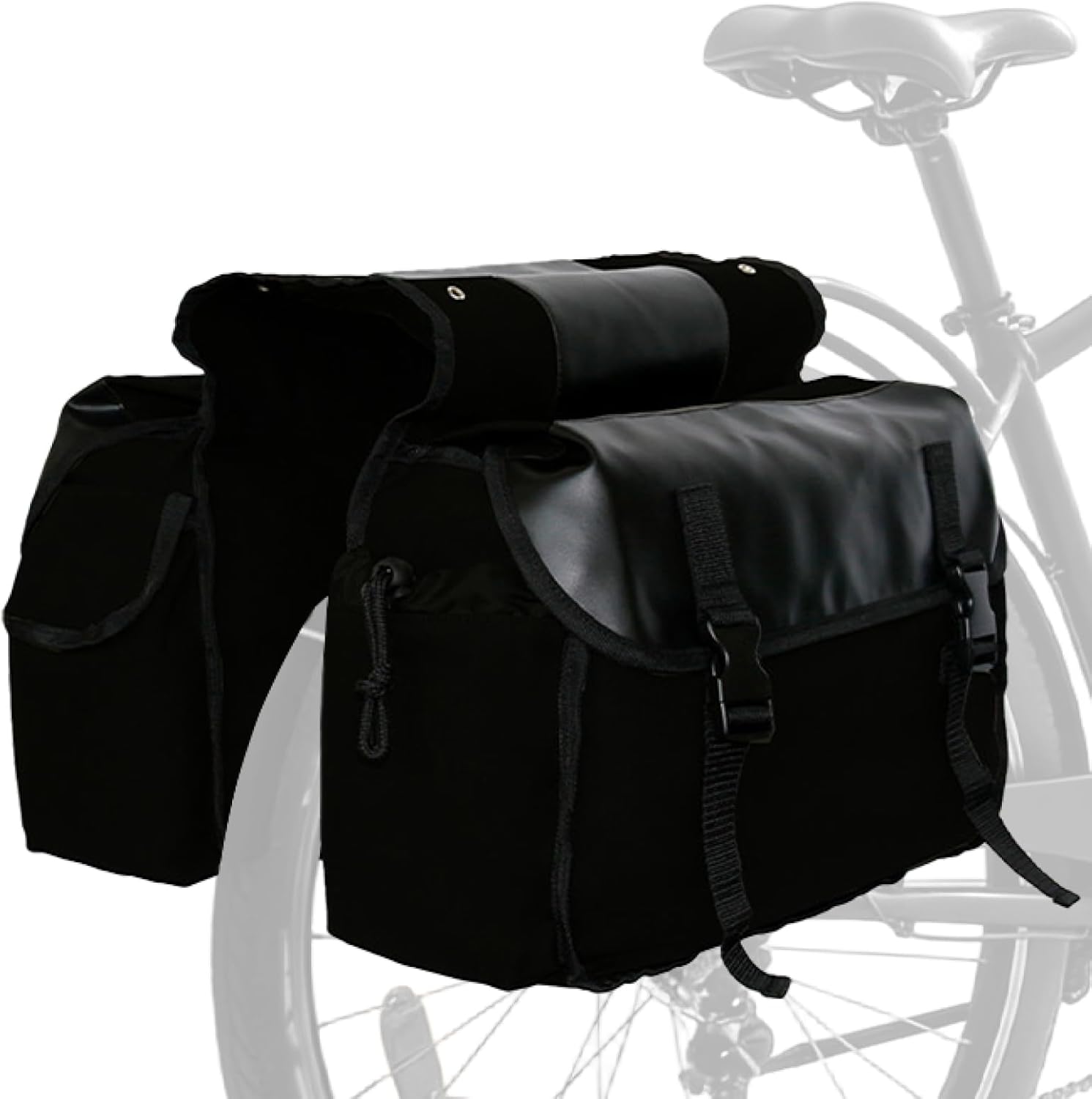 Vintage Double Bicycle Panniers Large Water-Resistant Canvas Bike Bags for E-bike & City Bike Black Set of 1 - Image 1