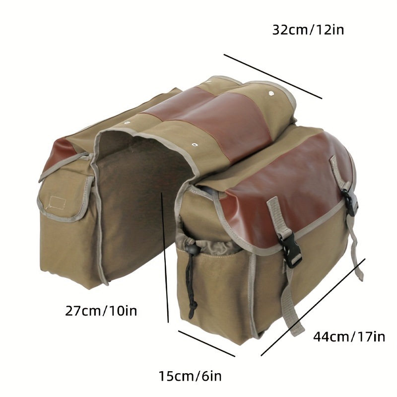 Vintage Double Bicycle Panniers Large Water-Resistant Canvas Bike Bags for E-bike & City Bike Black Set of 1 - Image 2