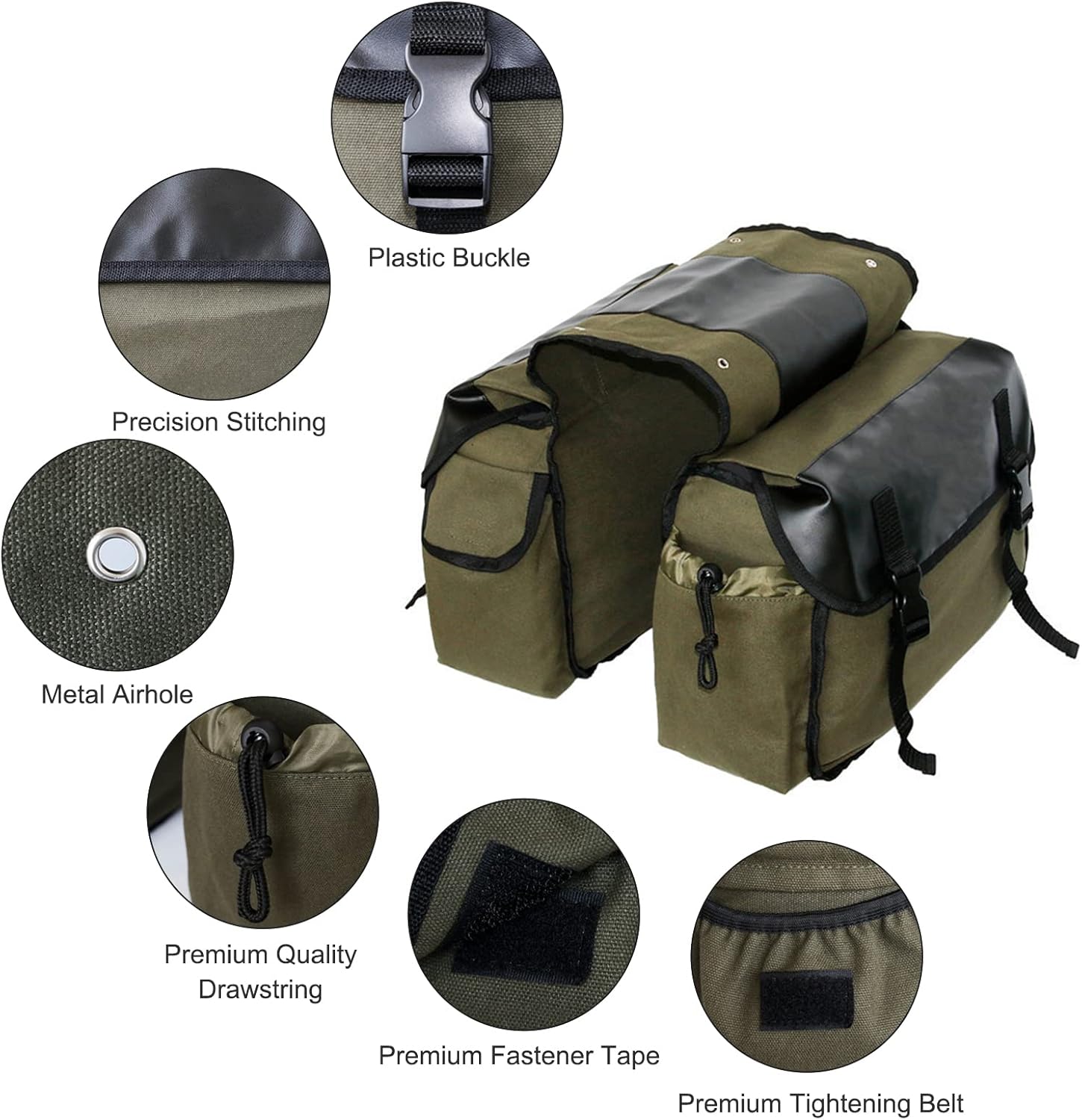 Vintage Double Bicycle Panniers Large Water-Resistant Canvas Bike Bags for E-bike & City Bike Black Set of 1 - Image 3