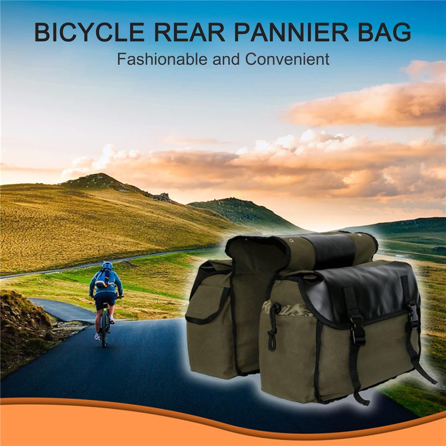 Vintage Double Bicycle Panniers Large Water-Resistant Canvas Bike Bags for E-bike & City Bike Black Set of 1 - Image 5