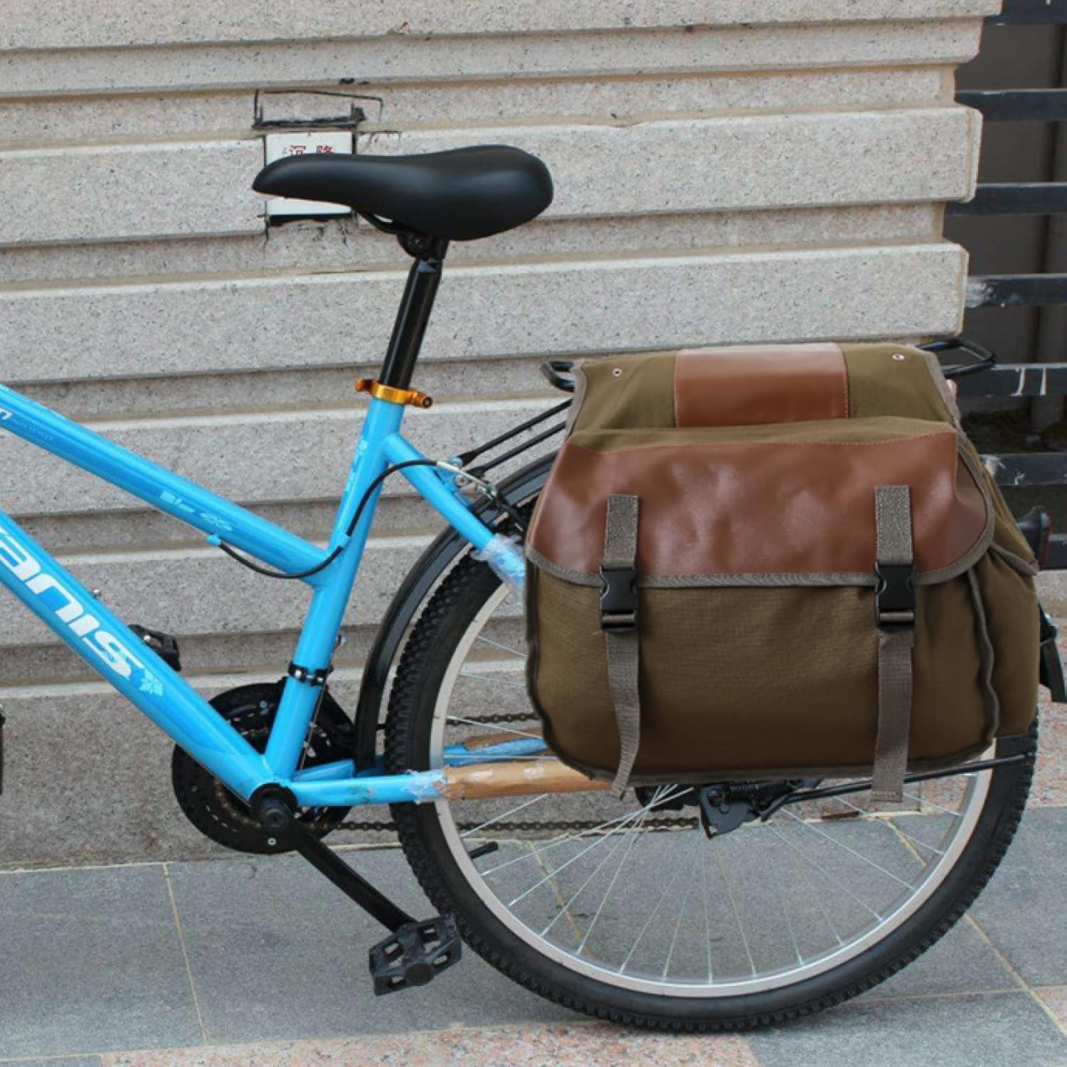 Vintage Double Bicycle Panniers Large Water-Resistant Canvas Bike Bags for E-bike & City Bike Black Set of 1 - Image 6
