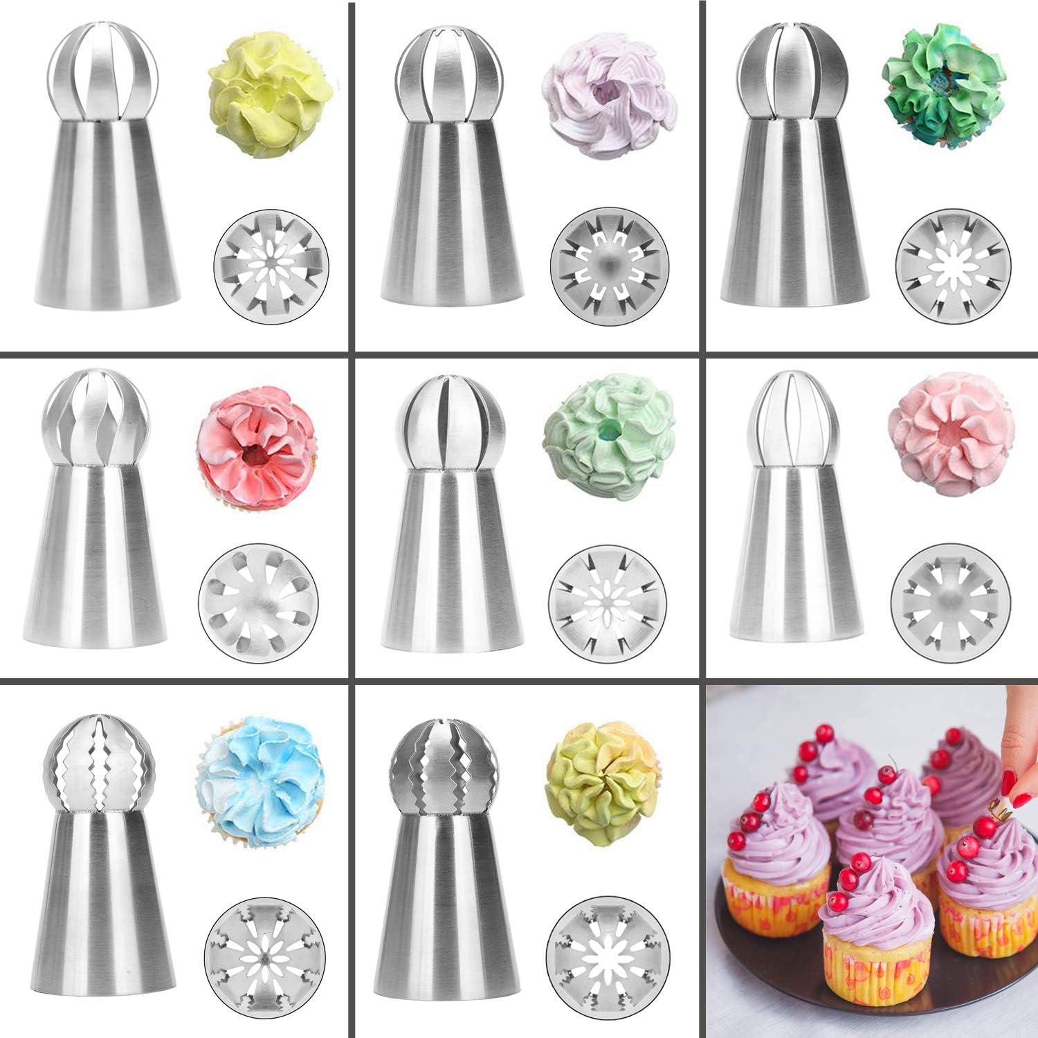 8-Piece Piping Nozzles Set for Cake Cupcake Cookies - Flower Decoration Tools - Image 2