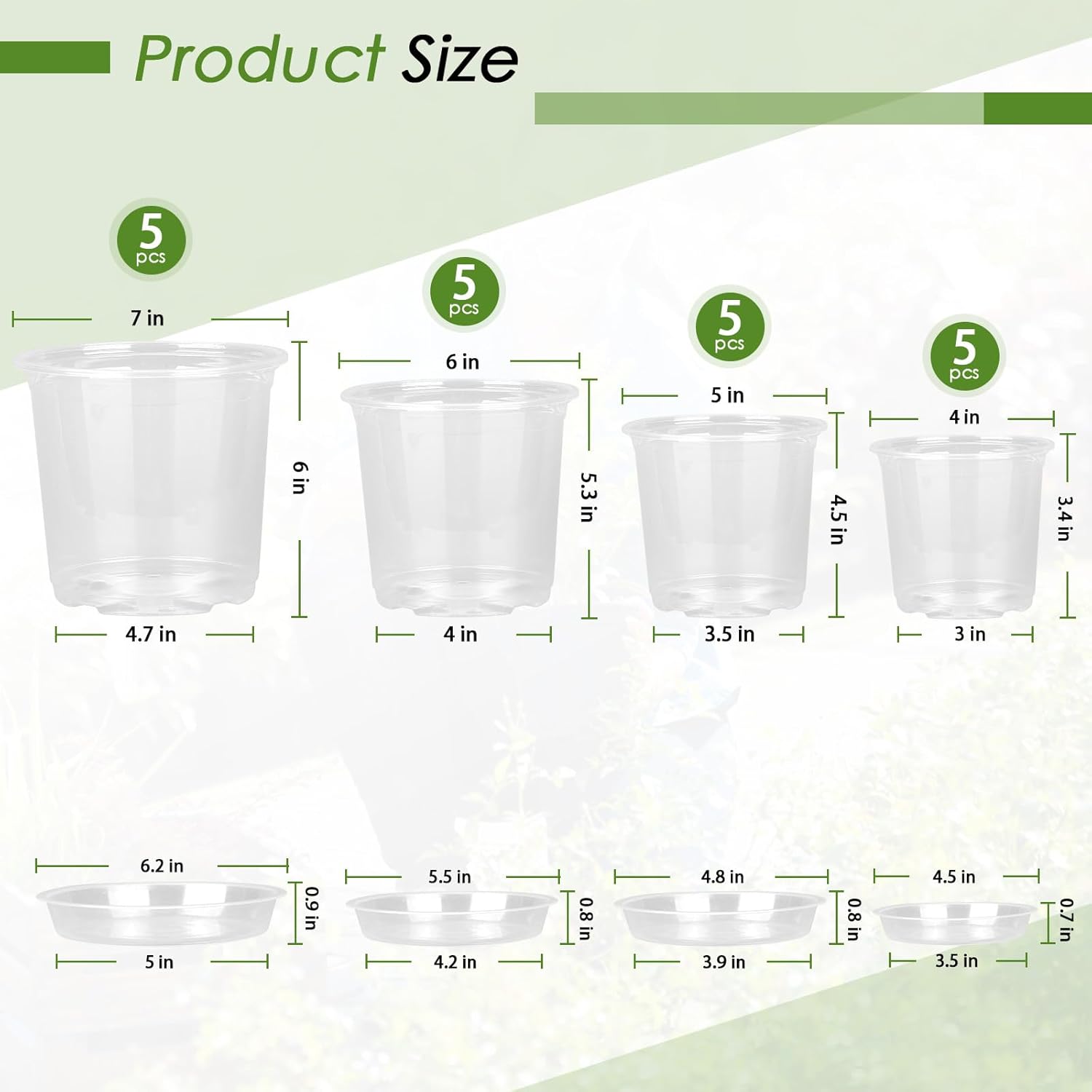 20-Pack Clear Plant Pots with Trays 4/5/6/7 Inch for Succulents Orchids Cuttings - Image 2