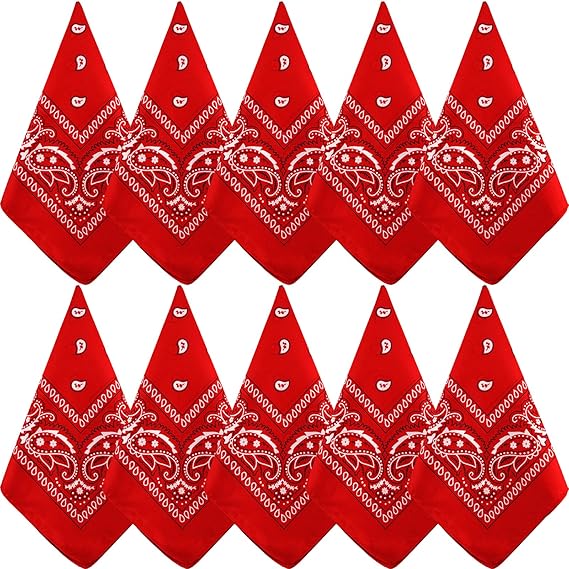 10 Pack Red Paisley Bandanas 55x55cm Polyester Headband Scarf Tie Accessories - Image 1