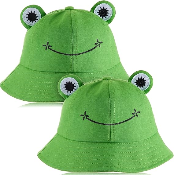 2 Pcs Kids Adults Cotton Sun Hat 55-58cm Green Fisherman Style - Image 1
