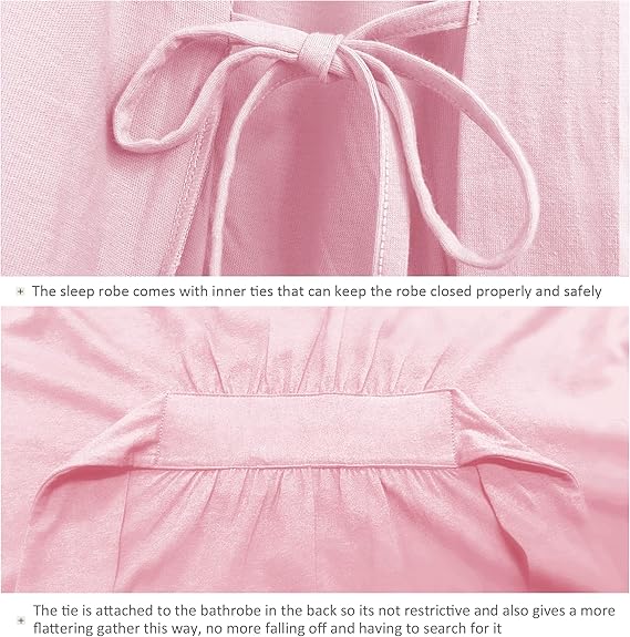 Women's Cotton Bathrobe - Short Sleeve with Pockets & Belt - Breathable Comfort - Lightweight - Pink - XL - Image 6