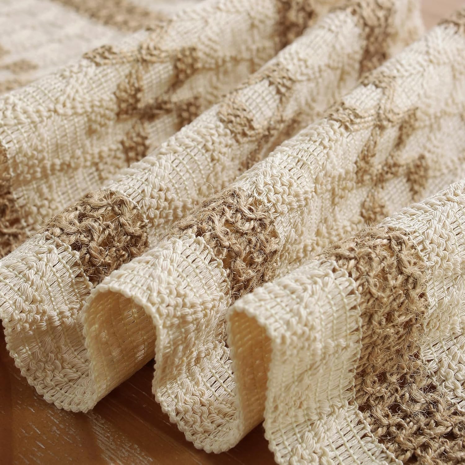 Boho Style Cotton Linen Table Runner 30x180cm Brush Design Durable Brown - Image 5