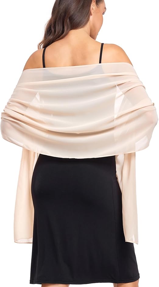 Women's Beige Chiffon Scarf 175x70cm - Ultra Soft Lightweight for Travel & Shoulder - Compact Design - Image 2