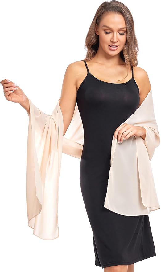 Women's Beige Chiffon Scarf 175x70cm - Ultra Soft Lightweight for Travel & Shoulder - Compact Design - Image 4